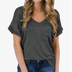 Women’s Long V-Neck Basic Tee with Pocket